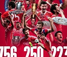 拜仁社媒致敬穆勒：拜仁生涯756场250球223助，33座冠军奖杯